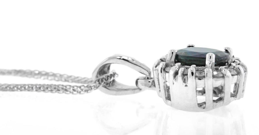 2.00ct Natural Blue Sapphire and Diamond Pendant Necklace 14k White Gold