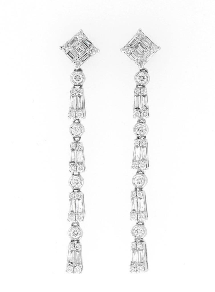 1.50ct Baguette Diamond Dangle Earrings 18k White Gold