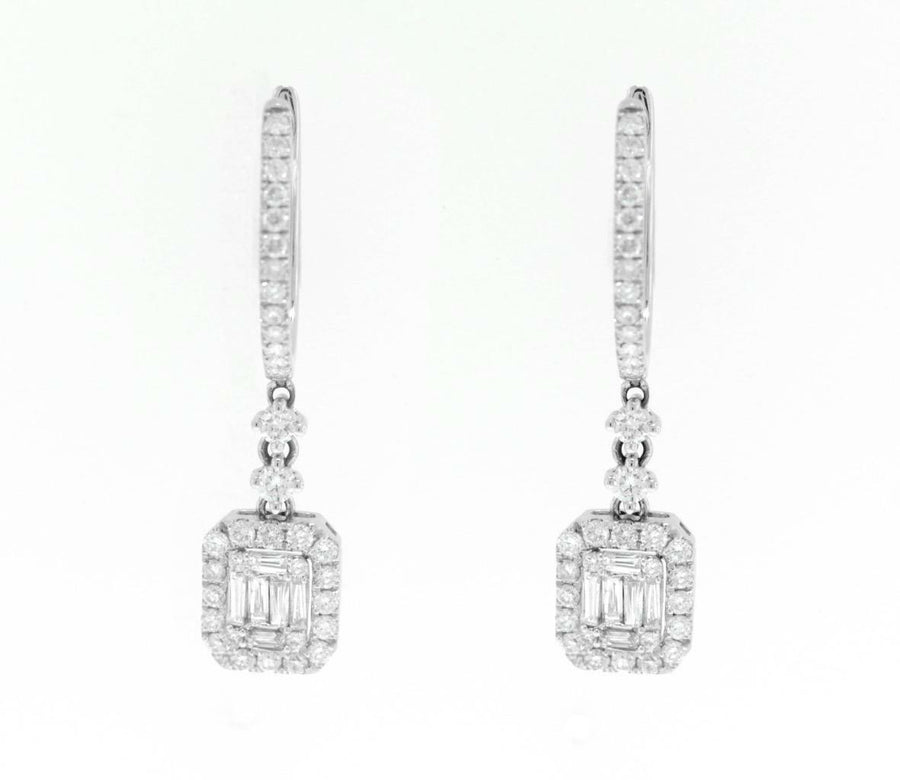 1.14ct Baguette Diamond Dangle Earrings 18k White Gold