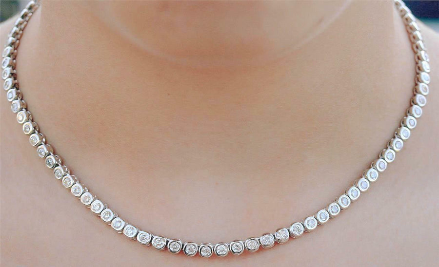 12ct Bezel Diamond Eternity Tennis Necklace 14k White Gold 17 inch
