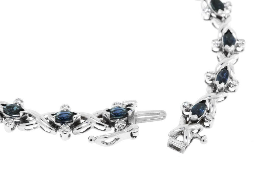 4.35ct Marquise Sapphire and Diamond Bracelet 14k white Gold