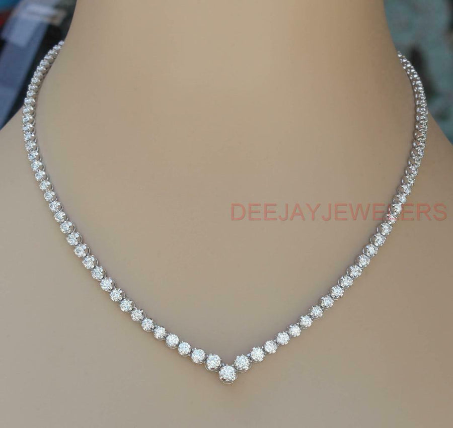 14ct Diamond V Tennis Necklace Graduated 14k White Gold