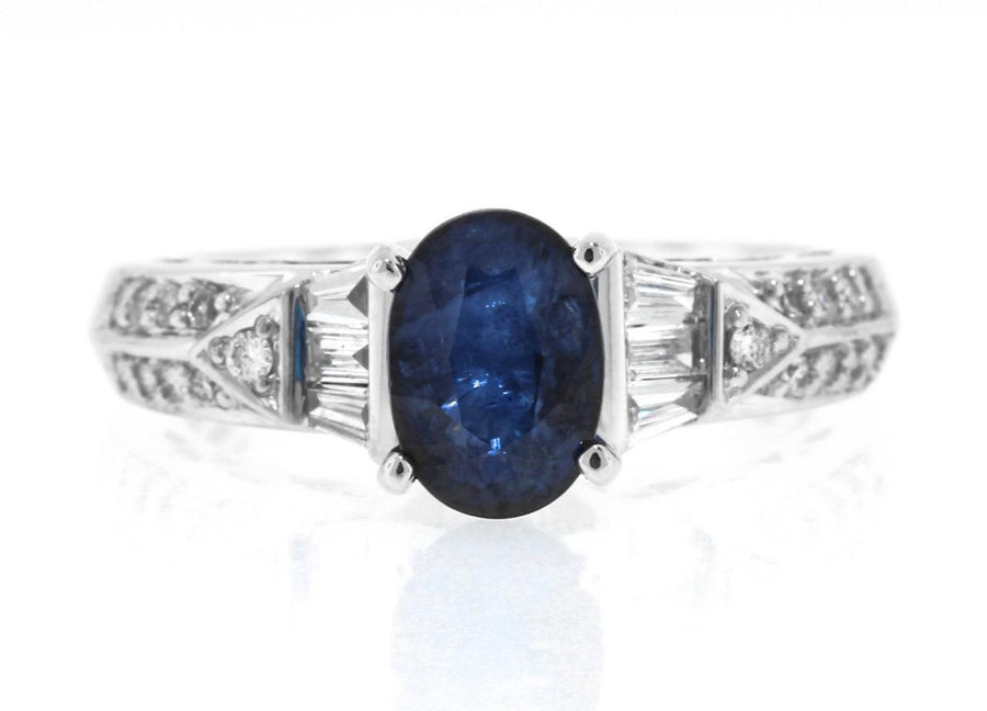 2.30ct Blue Sapphire and Diamond Ring 18k White Gold