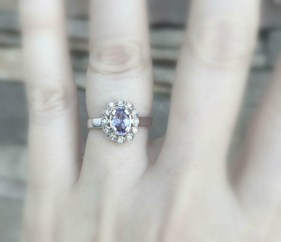 1.16ct Tanzanite and Diamond Ring 14k White Gold