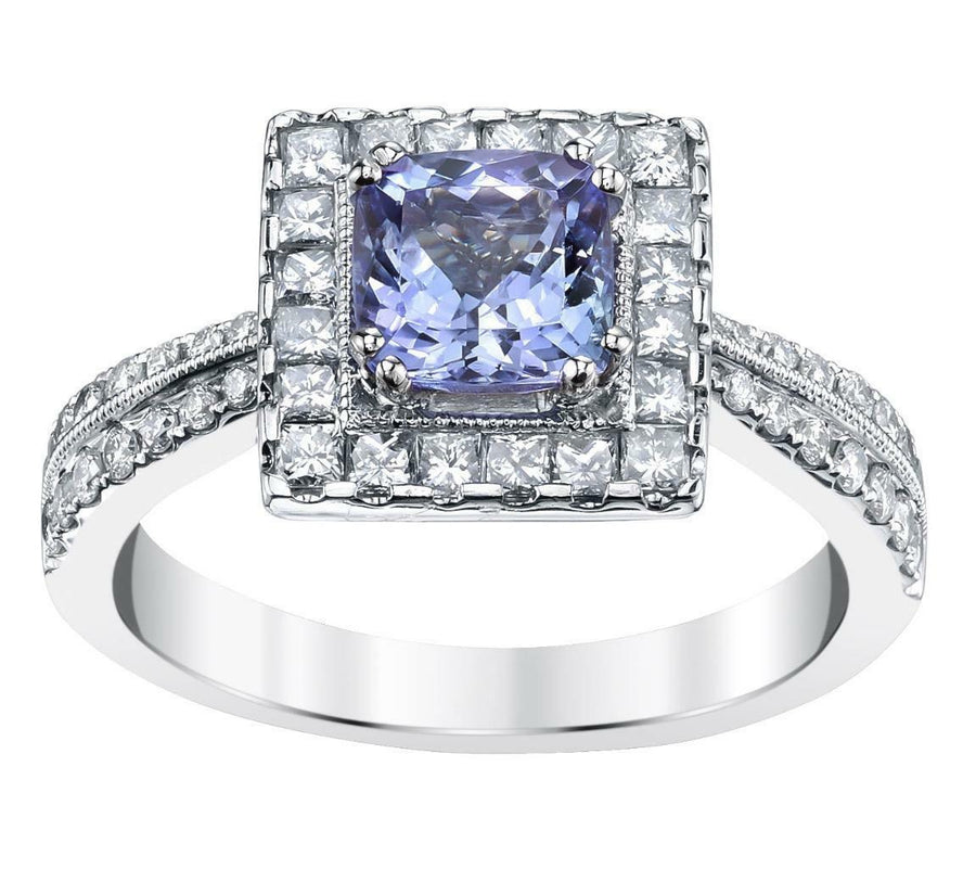 1.88ct Tanzanite and Diamond Halo Ring 18k White Gold