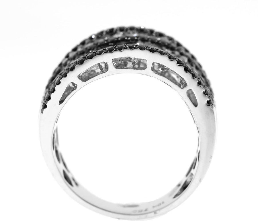 1.70ct Black and White Diamond Ring 18k White Gold Band