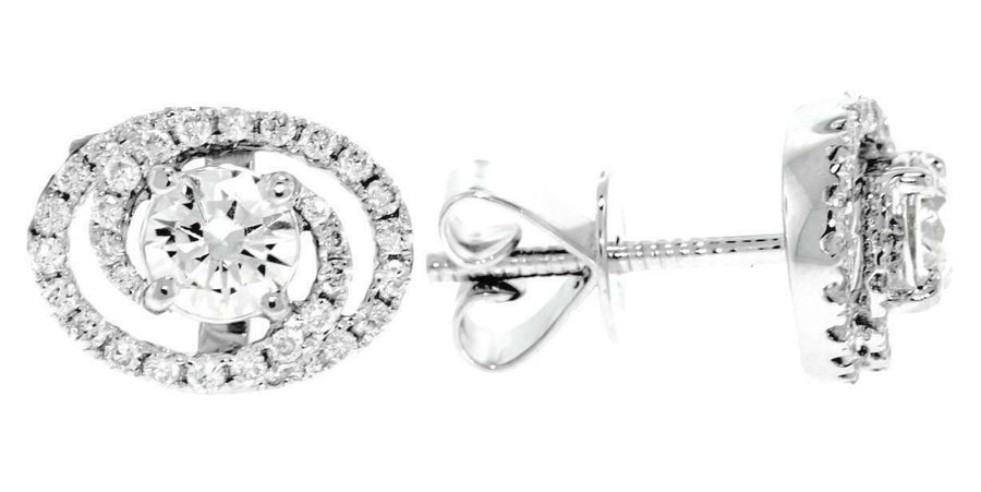 1.00ct Diamond Halo Stud Earrings 18k White Gold Screw Back