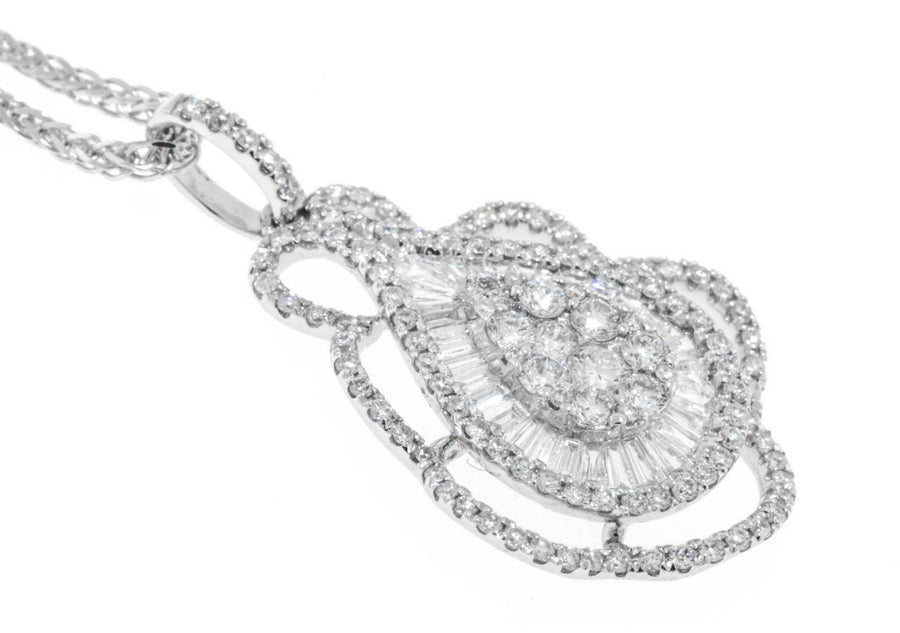 1.75ct Baguette Diamond Pendant Necklace 18k White Gold