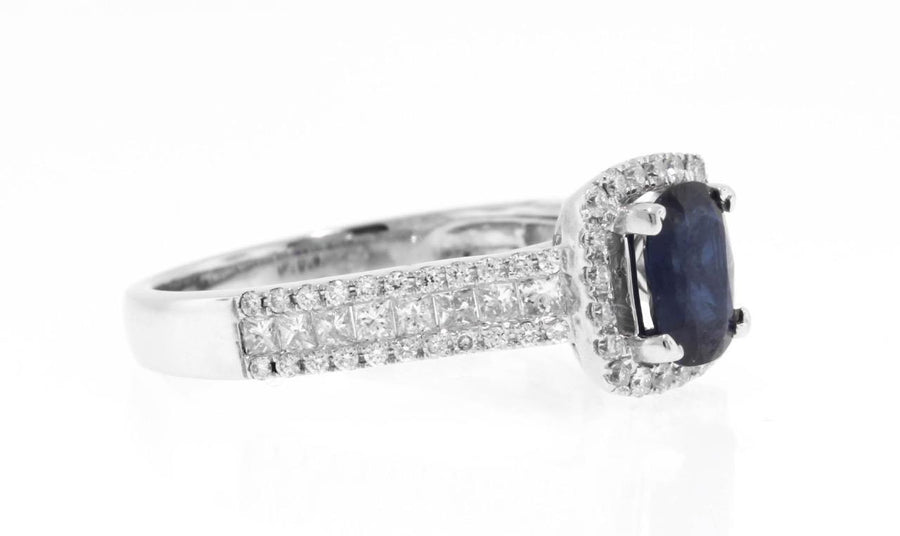1.15ct Sapphire and Princess Diamond Ring 18k White Gold