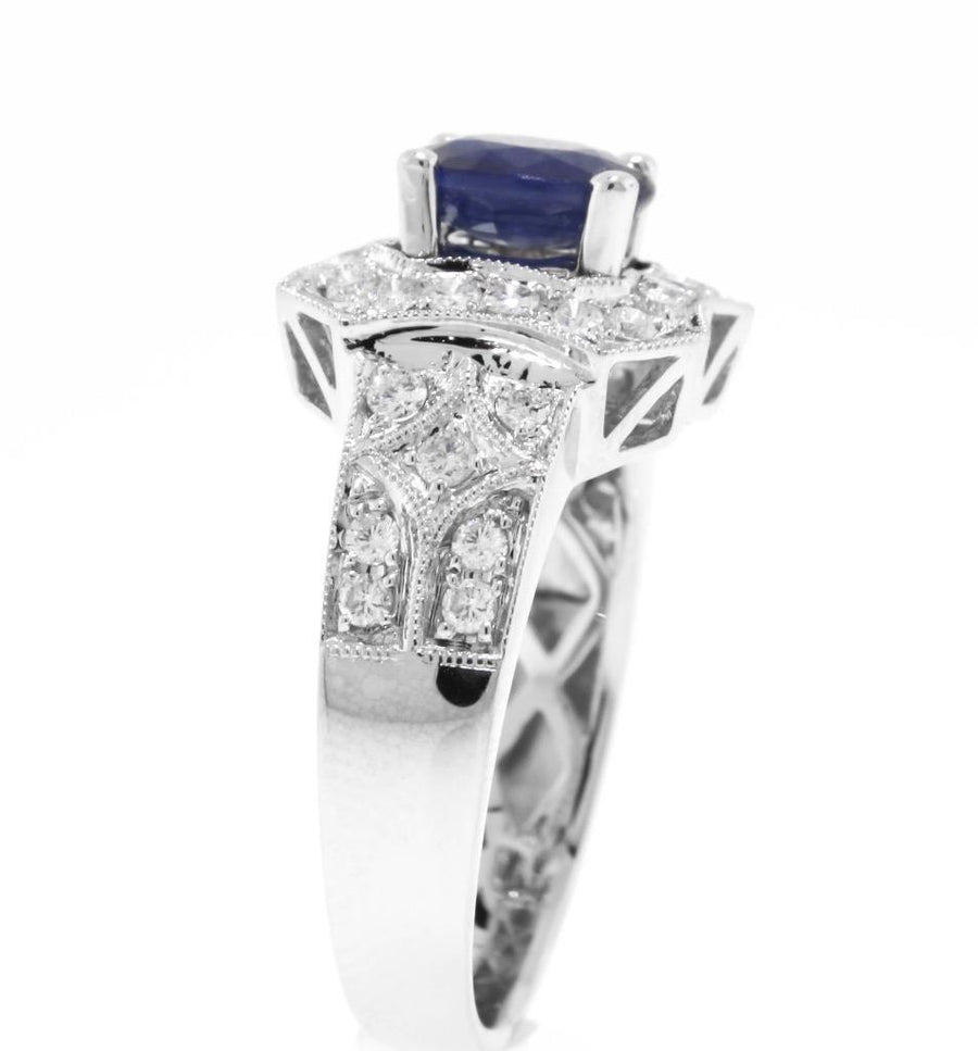 2ct Sapphire and Diamond Ring 18k White Gold