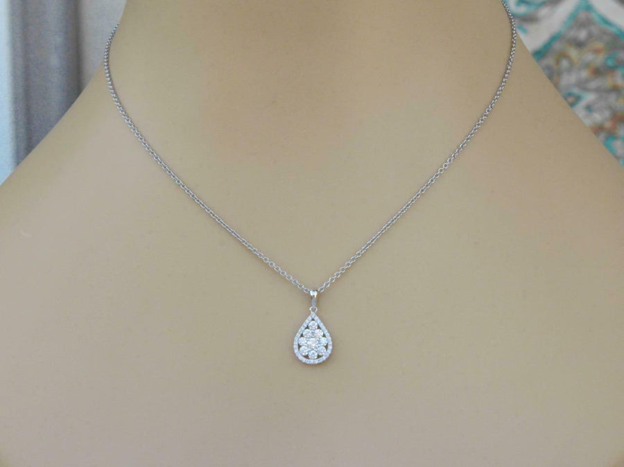 0.70ct Diamond Teardrop Pendant Necklace 18k White Gold