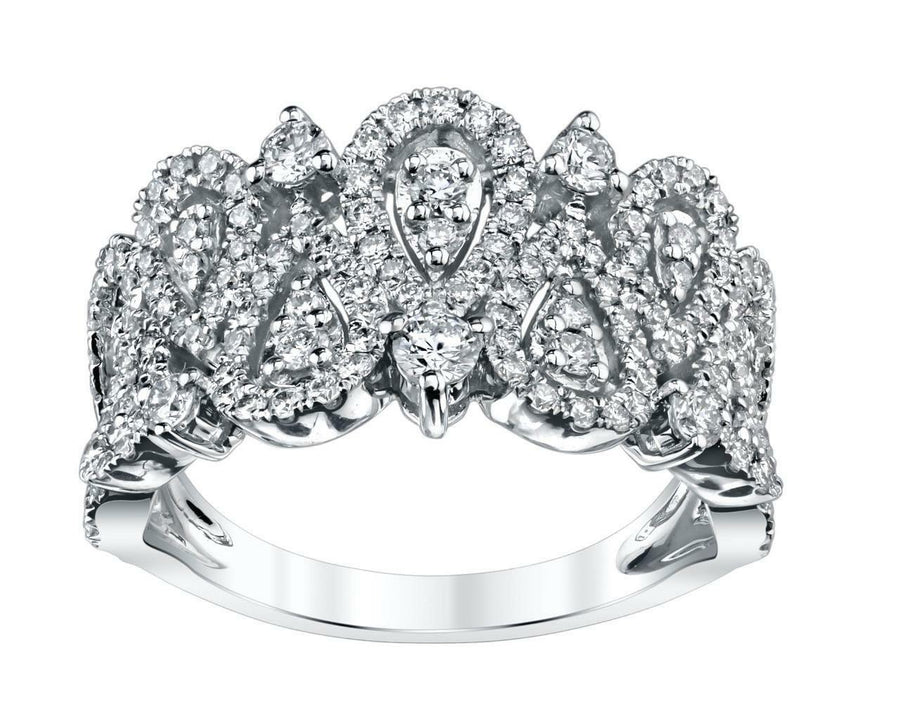 1.09ct Diamond Anniversary Ring 18k White Gold Wide Band