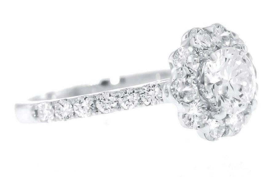 1.55 Diamond Halo Engagement Ring 18k White Gold 0.75ct Center