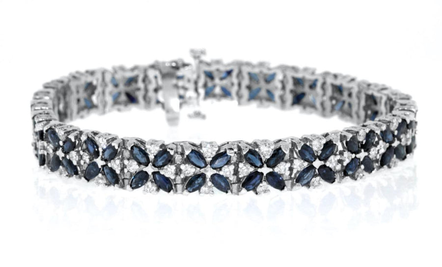 15.38ct Marquise Sapphire and Diamond Bracelet 14k White Gold