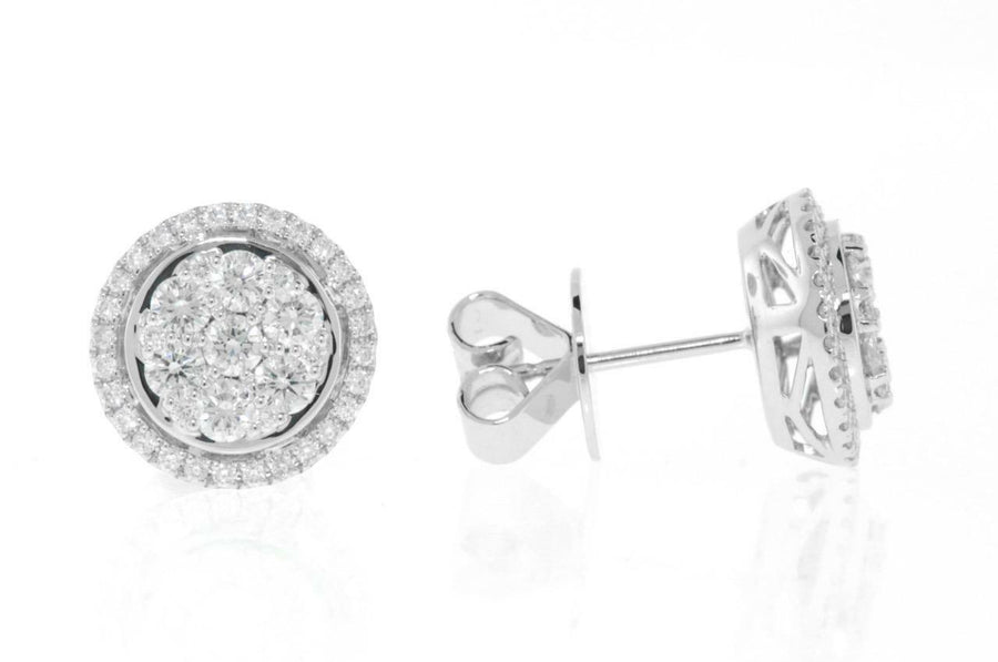 1.25ct Diamond Halo Stud Earrings 18k White Gold 11mm
