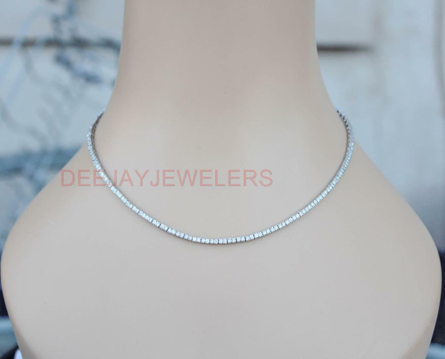 6.37ct Diamond Tennis Necklace Square Link Eternity  14k White Gold