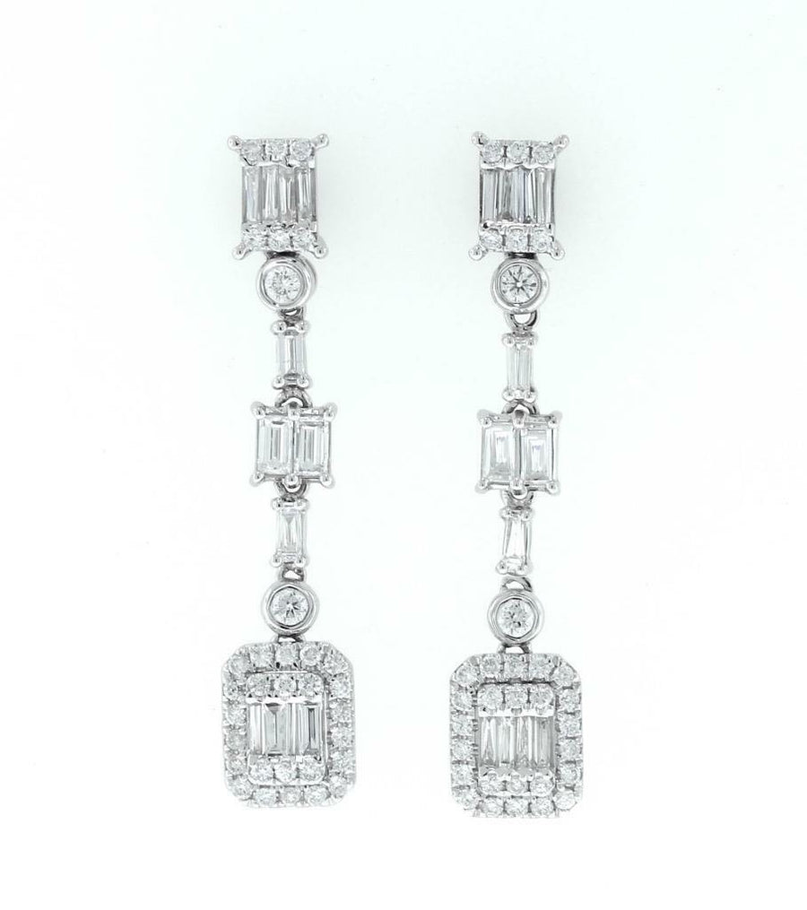 1.36ct Baguette Diamond Dangle Drop Earrings 18k White Gold