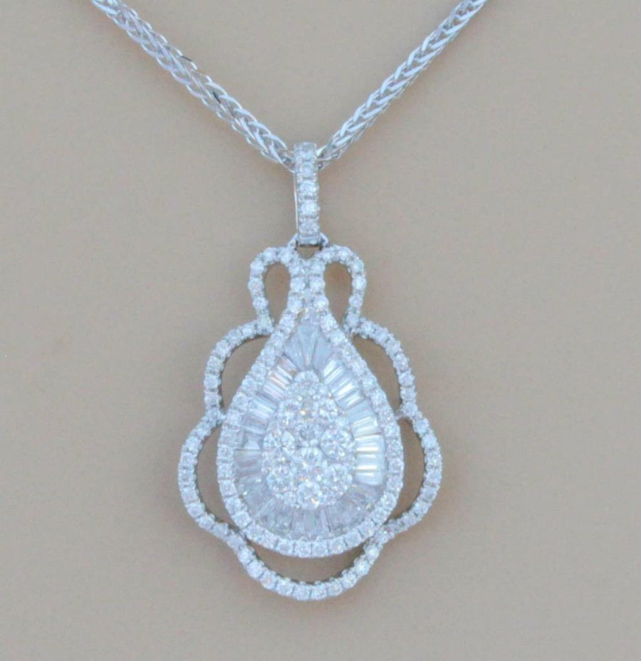 1.75ct Baguette Diamond Pendant Necklace 18k White Gold