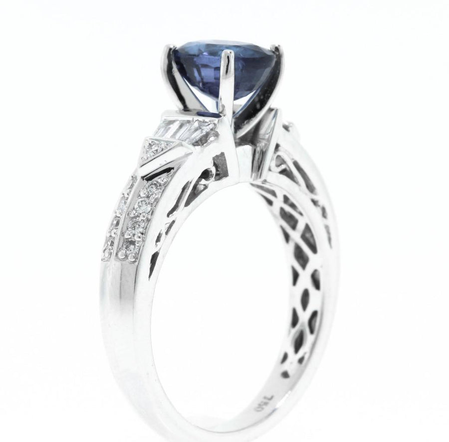 2.30ct Blue Sapphire and Diamond Ring 18k White Gold