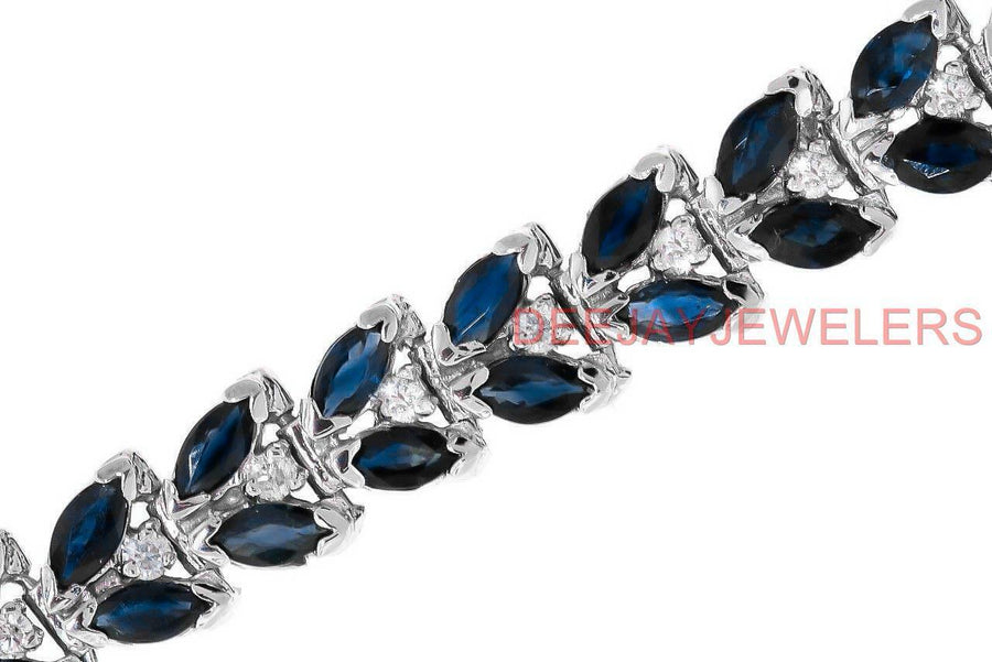 14.85ct Marquise Sapphire and Diamond Statement Bracelet 14k White Gold