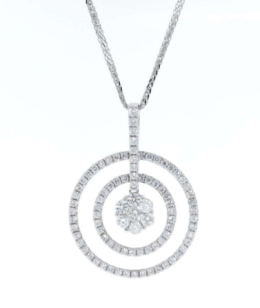 1.55ct Diamond Pendant Necklace Circles 18k White Gold