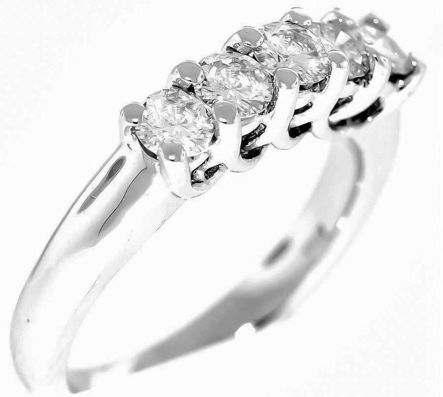 1.01ct Diamond Anniversary Ring 5 Stone Band 14k White Gold