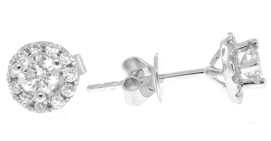 0.54ct Diamond Stud Halo Earrings 18k White Gold 6.5mm