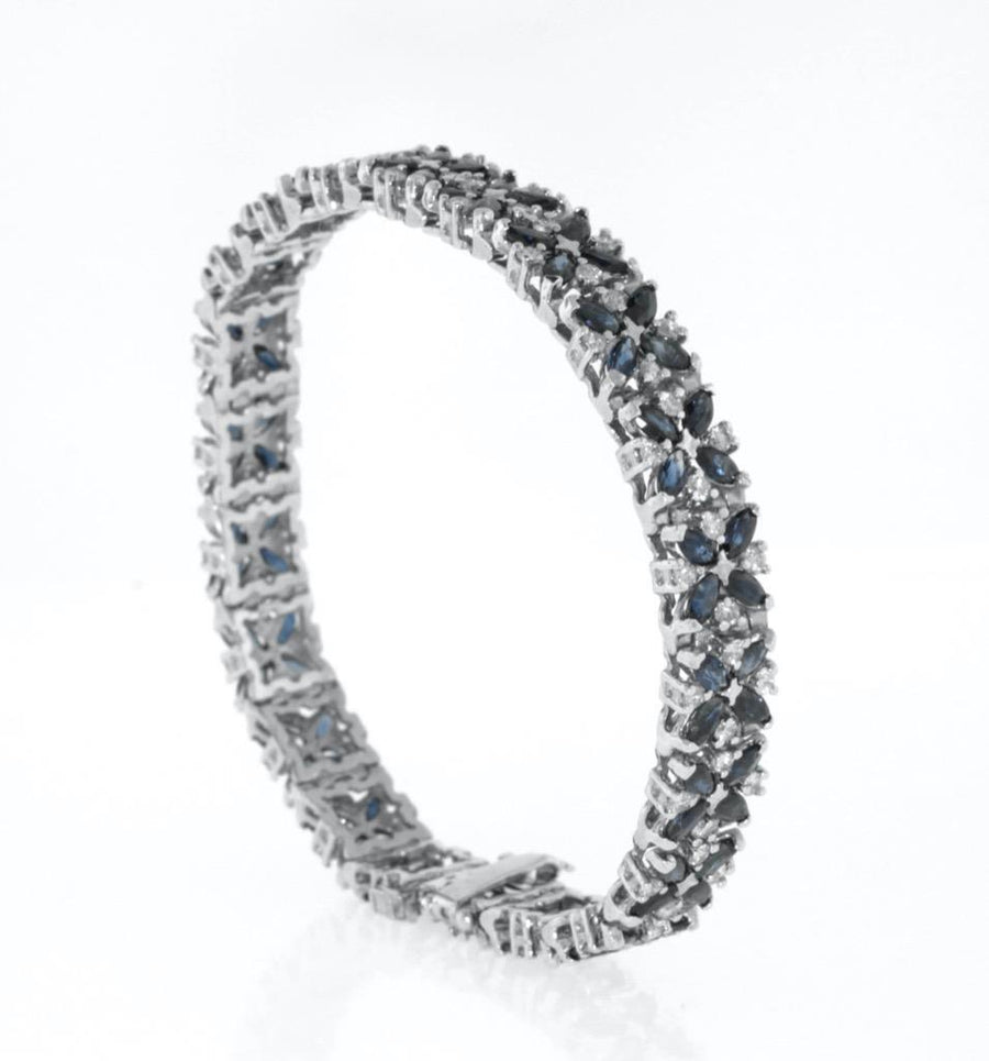 15.38ct Marquise Sapphire and Diamond Bracelet 14k White Gold
