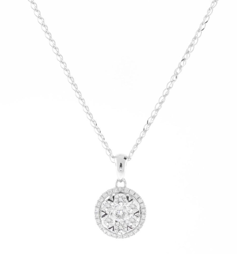 0.90ct Diamond Halo Pendant 18k White Gold Necklace 10.5mm