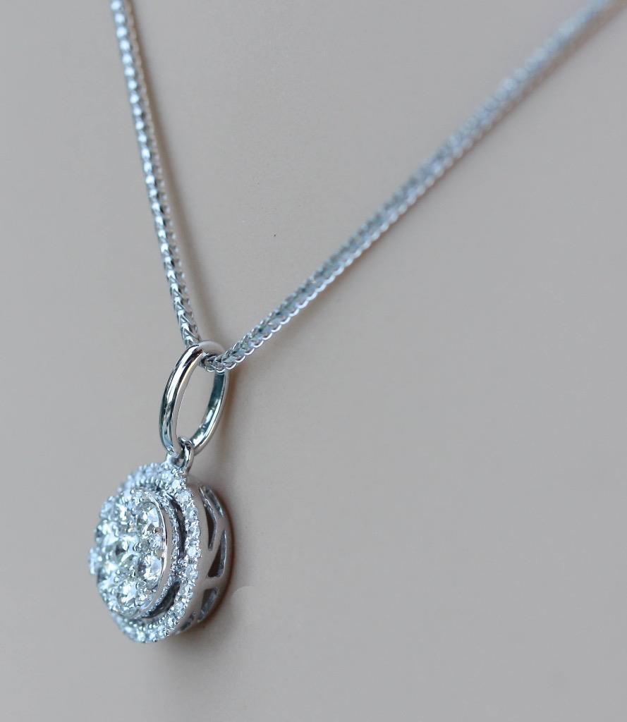 0.70ct Diamond Halo Pendant Necklace 18k White Gold