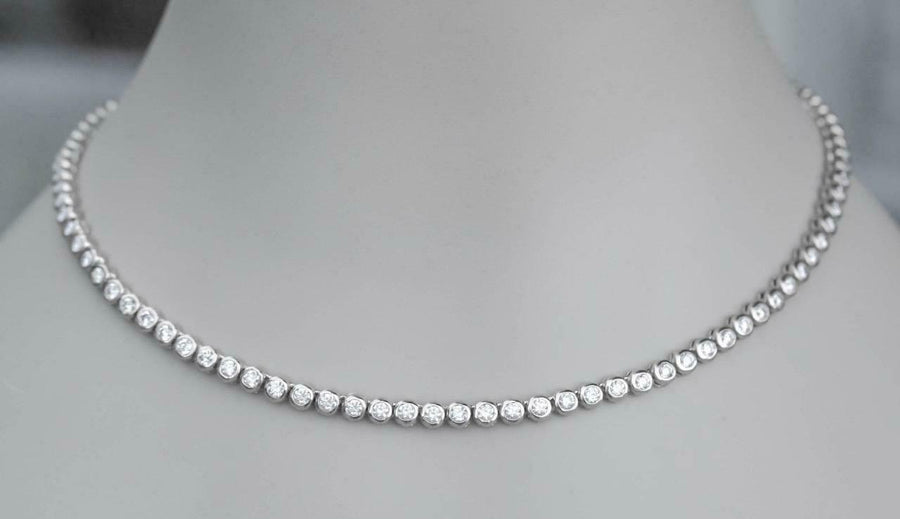 12ct Bezel Diamond Eternity Tennis Necklace 14k White Gold 17 inch