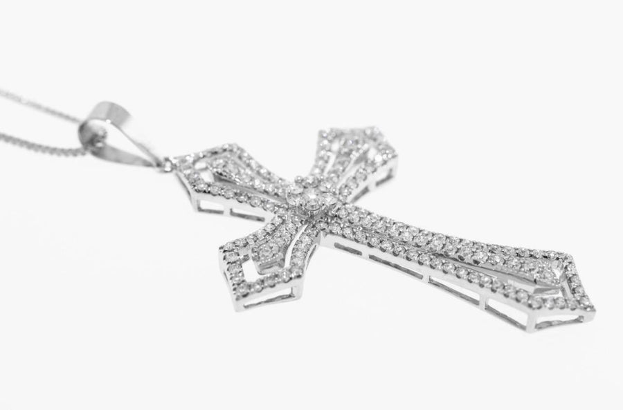 1.82ct Diamond Cross Pendant Necklace 18k White Gold