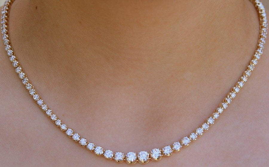 10.50ct Diamond Graduated Riviera Tennis Necklace 14k Yellow Gold