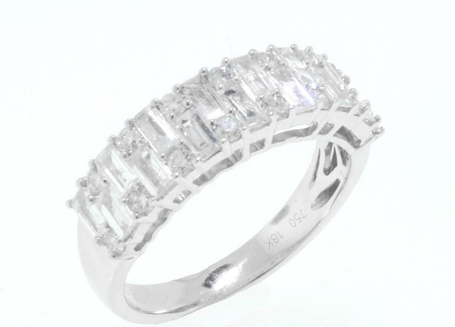 1.11ct Baguette and Round Diamond Ring 18k White Gold Band