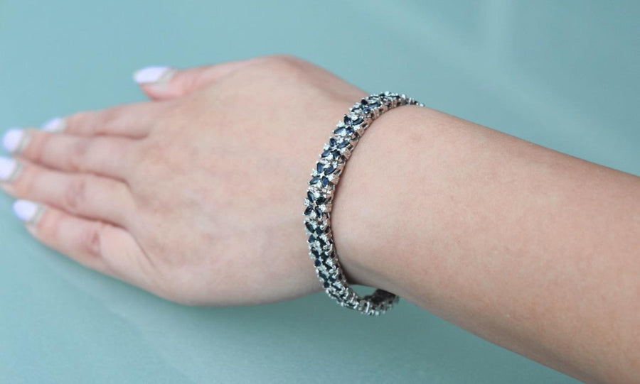 15.38ct Marquise Sapphire and Diamond Bracelet 14k White Gold