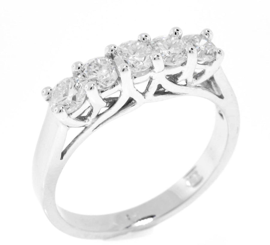 1.00ct Diamond 5 Stone Anniversary Ring 14k White Gold