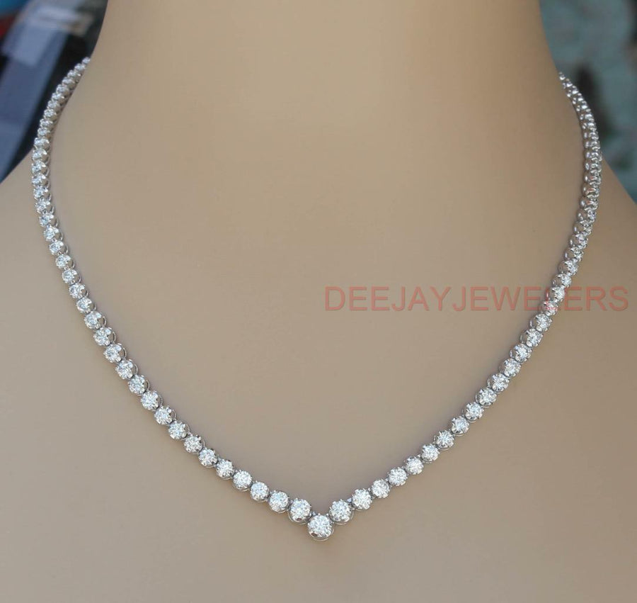 SI1 Natural 12ct Diamond V Tennis Necklace Graduated 14k White Gold USA Made