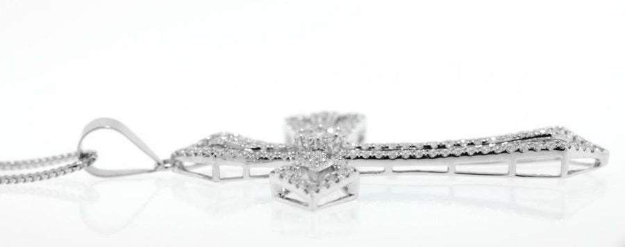 1.82ct Diamond Cross Pendant Necklace 18k White Gold