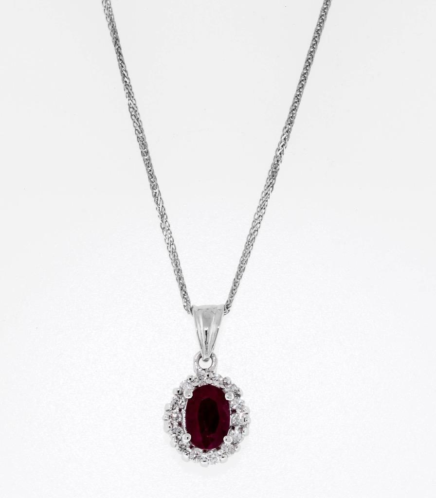 2.05ct Natural Ruby Diamond Pendant Necklace 14k White Gold