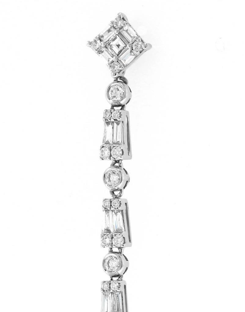 1.50ct Baguette Diamond Dangle Earrings 18k White Gold