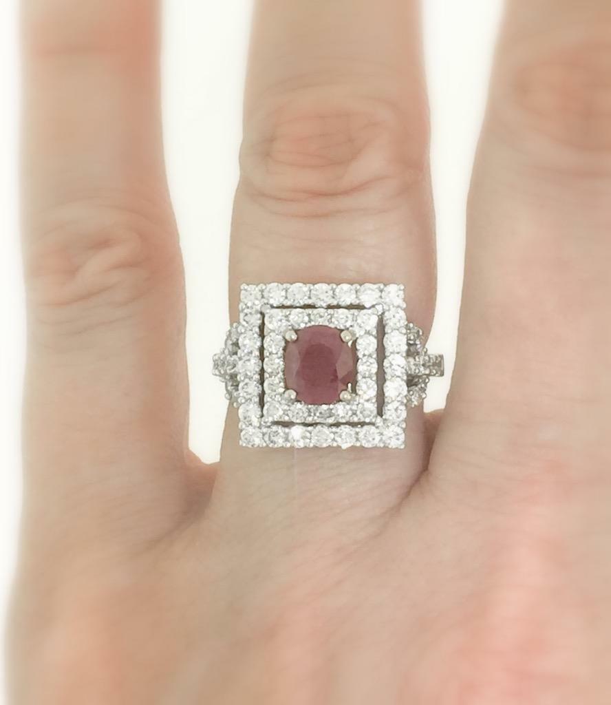 2.40ct Ruby and Diamond Halo Ring 18k White Gold