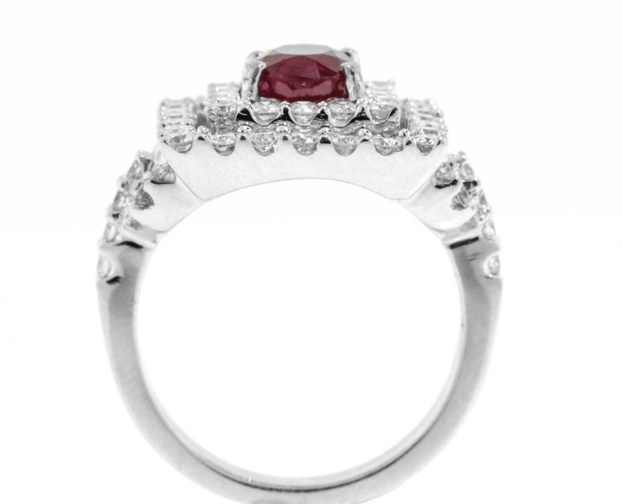 2.40ct Ruby and Diamond Halo Ring 18k White Gold