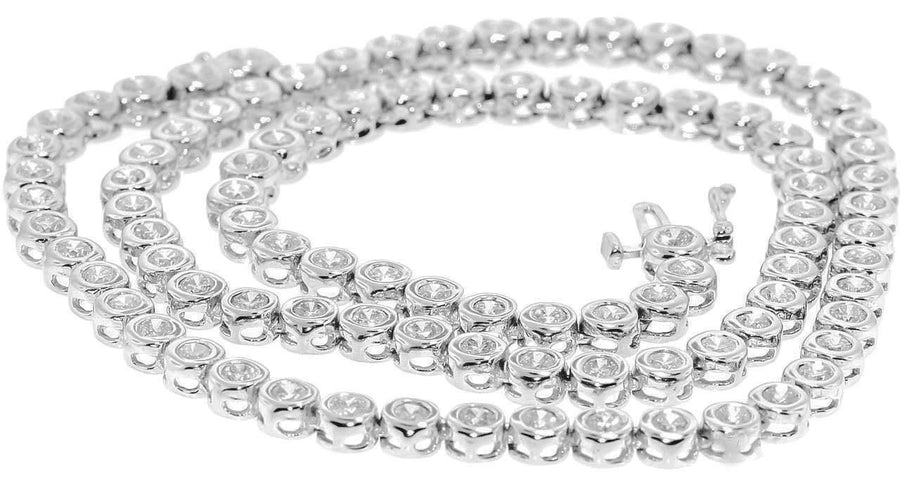 12ct Bezel Diamond Eternity Tennis Necklace 14k White Gold 17 inch