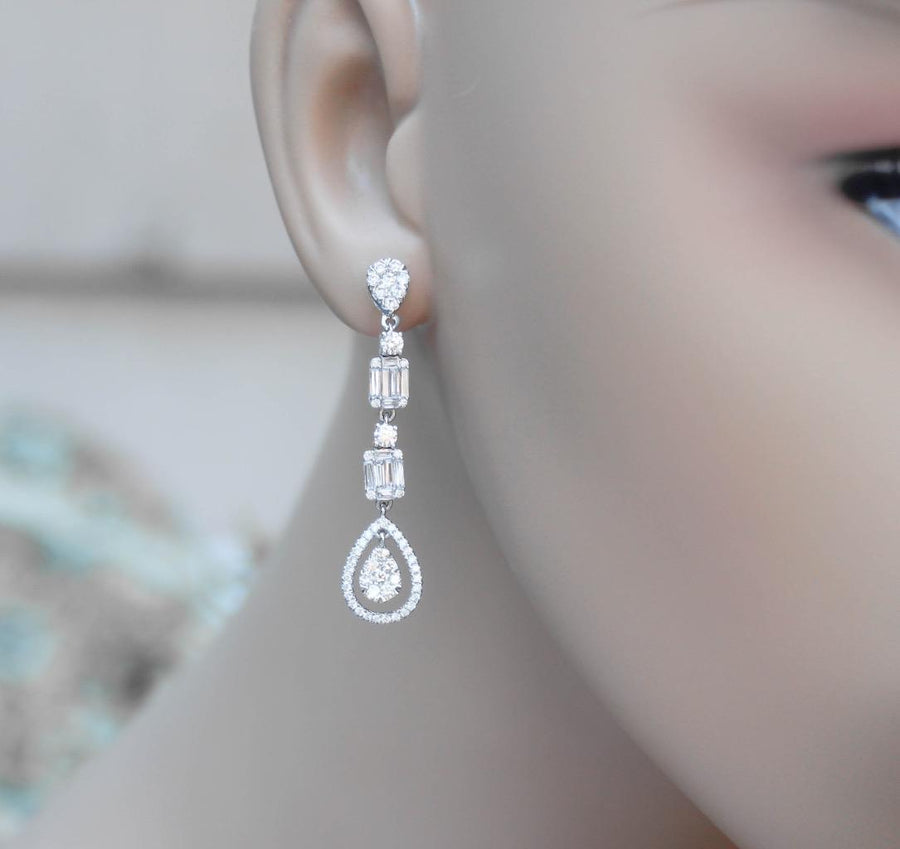 2.16ct Baguette Diamond Dangle Earrings 18k White Gold