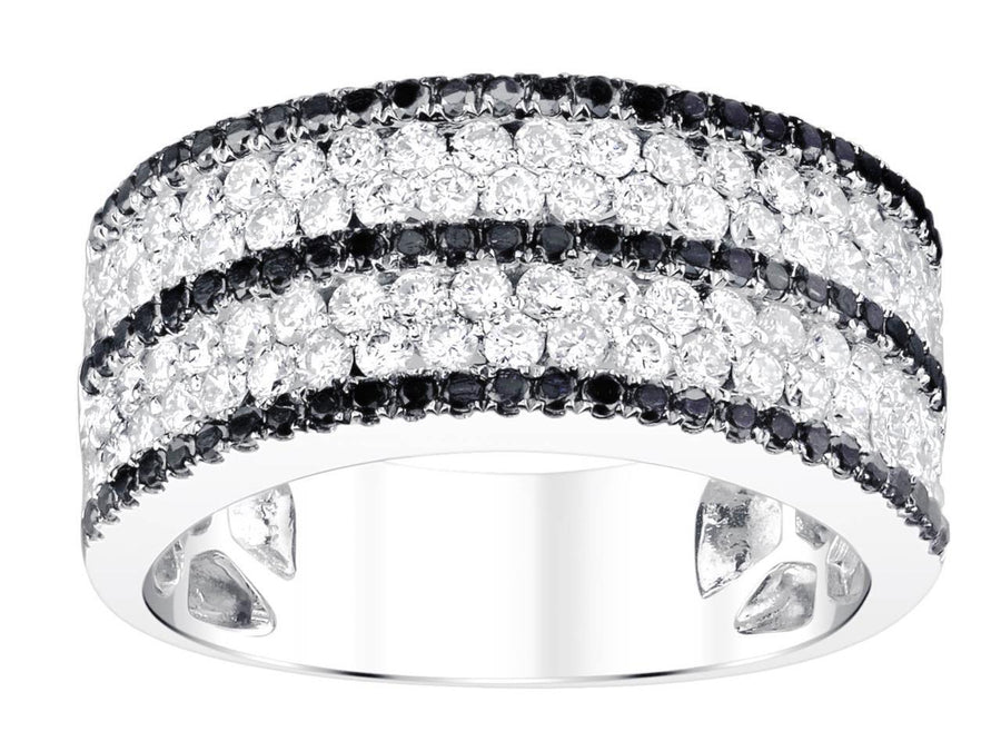 1.65ct Black and White Diamond Ring 18k White Gold Band