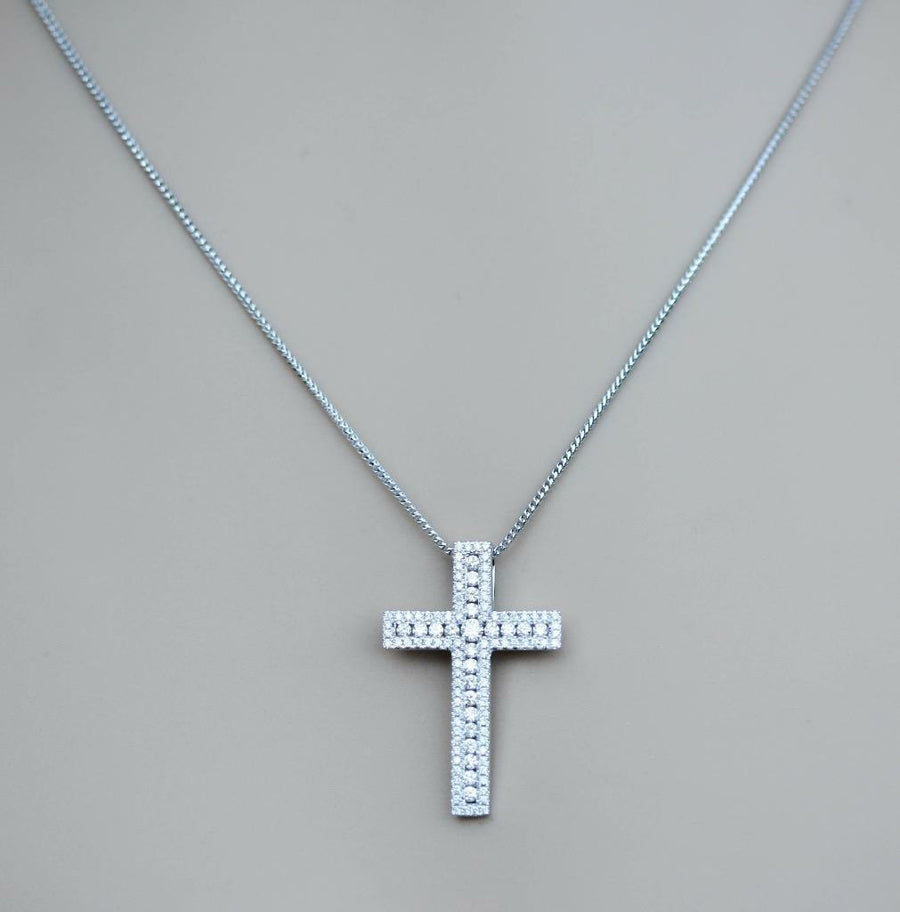 0.85ct Diamond Cross Pendant Necklace 18k White Gold