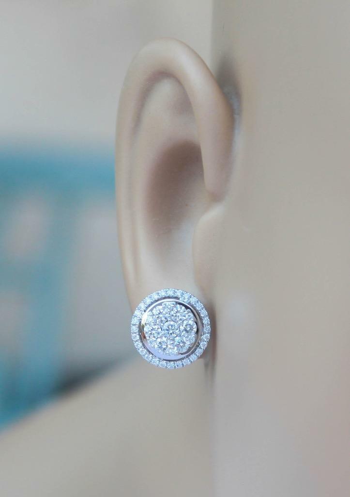 1.25ct Diamond Halo Stud Earrings 18k White Gold 11mm