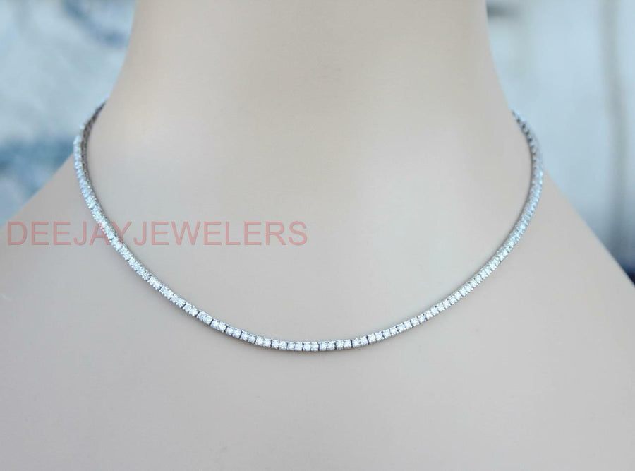 6.37ct Diamond Tennis Necklace Square Link Eternity  14k White Gold