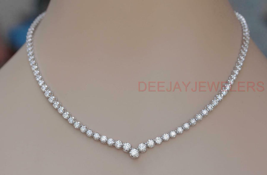 14ct Diamond V Tennis Necklace Graduated 14k White Gold