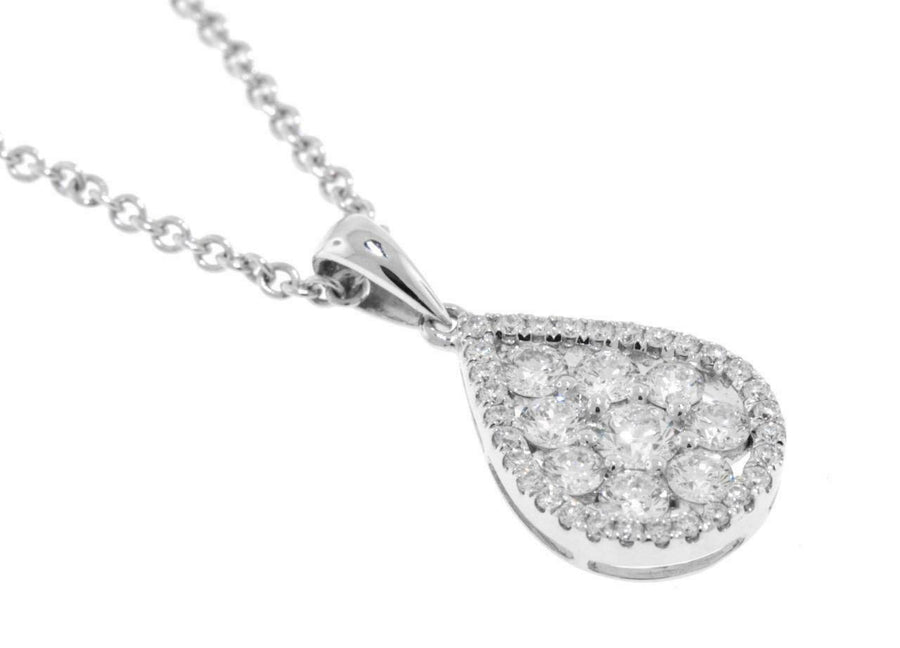 0.70ct Diamond Teardrop Pendant Necklace 18k White Gold